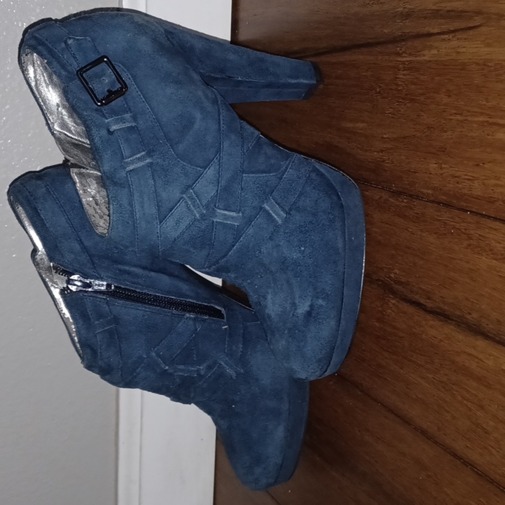 Calvin Klein Blue Suede Zip Up Heeled Ankle Booties